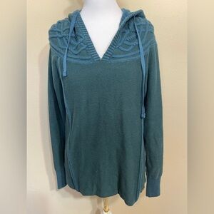 Eddie Bauer Womens Drawstring Knit Hoodie Green / Teal Cuff Sleeve Size M